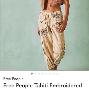 Free People Cream Tahiti Embroidered Cargo Joggers